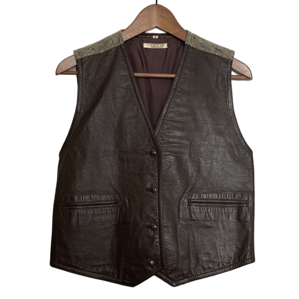 Vintage Yohji Yamamoto Vest Women XS Small Brown Leather Brown Tweed Avant Garde